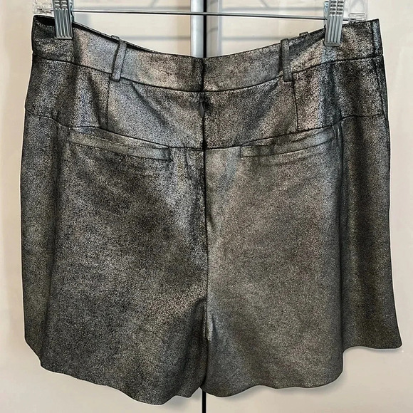 HALSTON HERITAGE Black Metallic Silver Genuine Leather Shorts, Size 8 - Picture 4 of 11